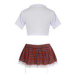 Sexy Plaid Crop Top Skirt Set School Girl Cosplay Adult Costume N16526