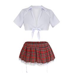 Sexy Plaid Crop Top Skirt Set School Girl Cosplay Adult Costume N16526