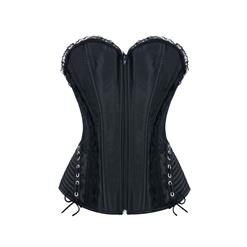 Fashion Black Victorian Gothic Satin Plastic Boned Shapewear Overbust Corset N16542