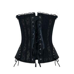 Fashion Black Victorian Gothic Satin Plastic Boned Shapewear Overbust Corset N16542