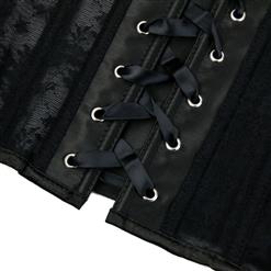 Fashion Black Victorian Gothic Satin Plastic Boned Shapewear Overbust Corset N16542