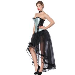 Fashion Light-green Victorian Satin Plastic Boned Overbust Corset High-low Organza Tutu Skirt Set N16577