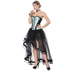 Fashion Light-green Victorian Satin Plastic Boned Overbust Corset High-low Organza Tutu Skirt Set N16577