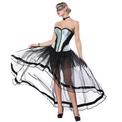 Fashion Light-green Victorian Satin Plastic Boned Overbust Corset High-low Organza Tutu Skirt Set N16577