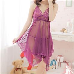 Sexy Purple Spaghetti Strap See-through Mesh Babydoll Nightwear Lingerie N16592