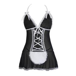 Hot Sexy Black Maid Babydoll Lingerie French Maid Cosplay Costume Set N16625