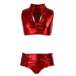 Sexy Red 2 Piece Deep V Sleeveless CropTop Short Set Clubwear N16645