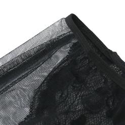 Black Halter Ultra Soft Floral Lace Mesh Babydoll Lingerie Sleepwear Dress N16652