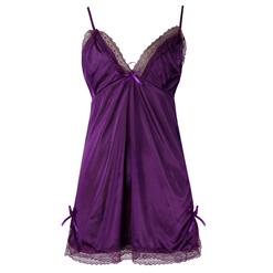 Sexy Purple Shoulder Strap Lace Babydoll Nightgown Sleepwear Night Dress N16695