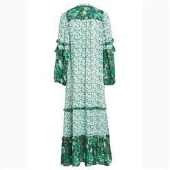 Casual Holiday Long Sleeve Ruffled Single-Breasted Floral Print Maxi Dress N16701
