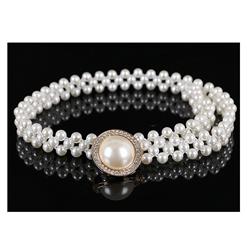 Women's Fashion White Simulated Pearl Skinny Thin Waist Belt N16938