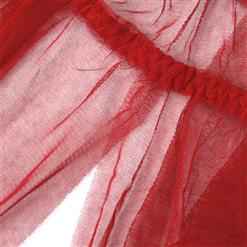Red Deep V Split Sheer Mesh Babydoll Lingerie Sleepwear Dress N16982