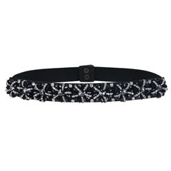 Luxury Crystal Beaded Waist Belt, Black Bead Waist Belt, Vintage Waist Belt Black, Thin Waist Belt for Women, Fashion Dress Waist Belt, Elastic Girdle for Women, #N17030