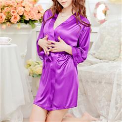 Fashion Purple Lightweight Soft Satin Half Sleeve Nightgown Sleepwear Robe N17109