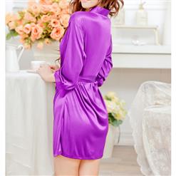 Fashion Purple Lightweight Soft Satin Half Sleeve Nightgown Sleepwear Robe N17109