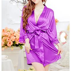 Satin Purple Robe, Silk Lightweight Sleepwear Robe, Sexy Sleepwear Robe Purple, Satin Robe Nightgown, Half Sleeve Nightgown for Women, #N17109