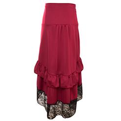 Vintage Gothic Wine-red High Waist Button Lace Trim Ruffled High-low Skirt N17137