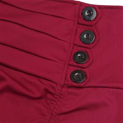 Vintage Gothic Wine-red High Waist Button Lace Trim Ruffled High-low Skirt N17137