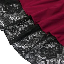 Vintage Gothic Wine-red High Waist Button Lace Trim Ruffled High-low Skirt N17137