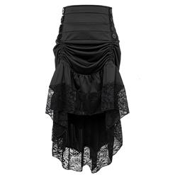 Vintage Gothic Black High Waist Button Lace Trim Ruffled High-low Skirt N17138