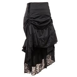 Vintage Gothic Black High Waist Button Lace Trim Ruffled High-low Skirt N17138