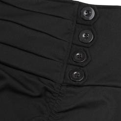 Vintage Gothic Black High Waist Button Lace Trim Ruffled High-low Skirt N17138