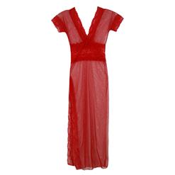 Sexy Red Deep V Neck See-through Mesh High Slit Lingerie Long Nightgown N17170