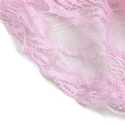Pink V Neck Halter Backless Floral Lace Babydoll Sleepwear Lingerie with Panty N17296