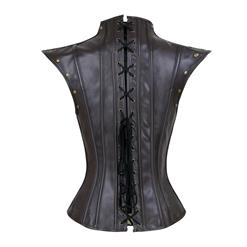 Steampunk Blue Plastic Boned Faux Leather Jacquard Overbust Corset with Decorative Cap Sleeve Shrug N17328