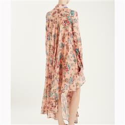 Fashion Long Sleeve Lapel Single-breasted Asymmetry Floral Print Dress N17345