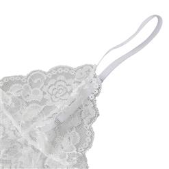 Sexy White V Neck Floral Lace Spaghetti Strap Crop Top and Panty Lingerie Set N17348