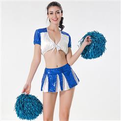 Sexy Adult Cheerleader Costume Short Sleeve Sequin Crop Top Mini Skirt Set N17417