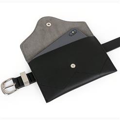 Fashion Black Faux Leather Waist Belt with Mini Purse Travel Cell Phone Bag N17473