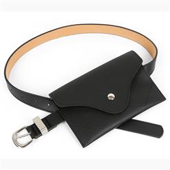 Fashion Black Faux Leather Waist Belt with Mini Purse Travel Cell Phone Bag N17473
