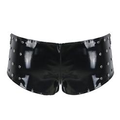 Sexy Black Punk Faux Leather Rivets Zipper Shorts N17497