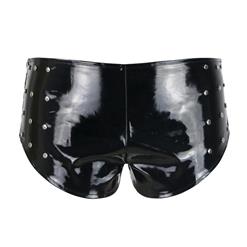 Sexy Black Punk Faux Leather Rivets Zipper Shorts N17497