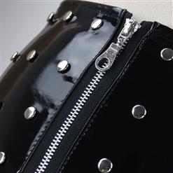 Sexy Black Punk Faux Leather Rivets Zipper Shorts N17497