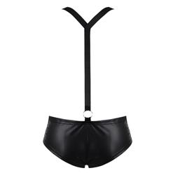 Sexy Black One-piece Faux Leather Elastic Suspender Shorts Bodysuit Leotard N17498