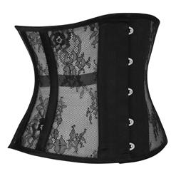 Fashion Black See-through Floral Lace Steel Boned Underbust Waist Cincher Corset N17535