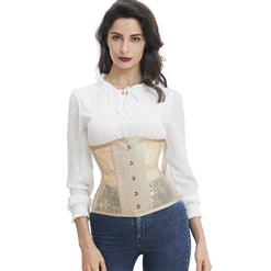 Cheap Corset for Womens, Waist Cincher Corset, See-through Steel Boned Corset, Apricot Underbust Corset, Mesh Underbust Corset, Women's Vintage Corset, #N17537