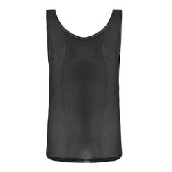 Men's Flirty Black PU Mesh Splicing Transparent Tank Top Vest N17559