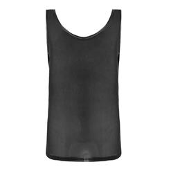 Men's Flirty Black PU Mesh Splicing Transparent Tank Top Vest N17559