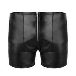 Sexy Black Faux Leather Tight Zipper Open Butt Shorts N17589