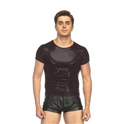 Sexy Male Clothing, Men's Halloween Clubwear Costume, Black Short Sleeve Clubwear, Black Tight Undershirt, Hot Sexy Lingerie for Men, #N17731