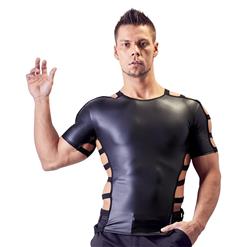 Men's Flirty Black PU Short Sleeve Tight Clubwear Shirt N17733