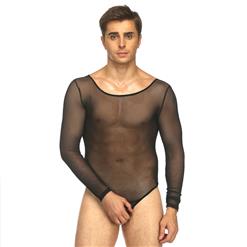 Men's Flirty Black Mesh Transparent Bodysuit N17734