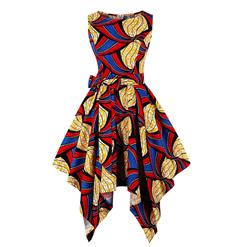 Fashion Round Neck Sleeveless Halloween Themed Abstract Print Asymmetrical Dress N17752