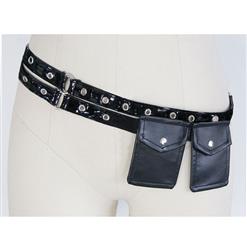 Steampunk Black  Faux Leahter Elastic Pocket Corset Waist Belt N17912