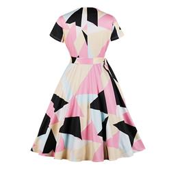 Fashion V Neck Short Sleeves Printed A-Line High Waist Dress N17931
