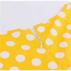 Vintage V Neck Elbow Sleeve Polka Dot Printed A-Line High Waist Dress N17932